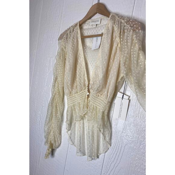 DIVINE HERITAGE Plunge Ivory Sheer Lace Ruched Crop Blouse US SMALL NWT $295 - Picture 7 of 12